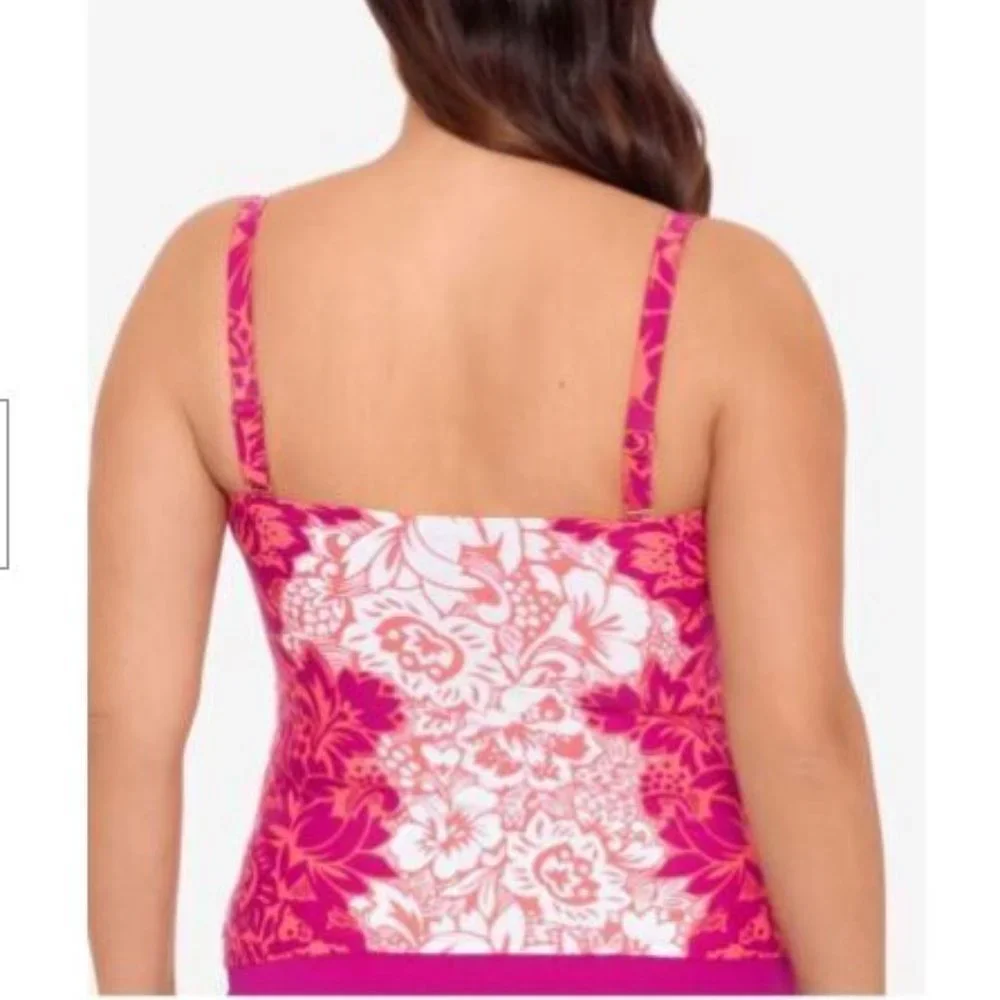 Lauren Ralph Lauren Women's 20140023W Pink Underwire Tankini Top Size 16W - Picture 2 of 4